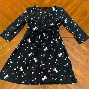 Girls Justice Unicorn & Heart‎ Long Sleeve Dress Size 12/14 Black & Silver